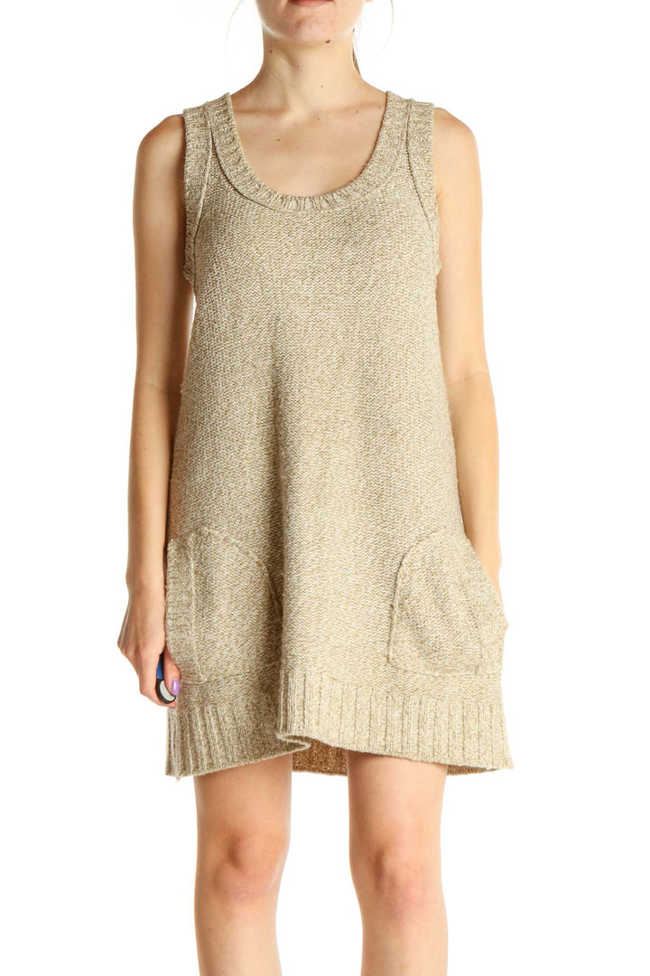 Beige Textured Bohemian Fit & Flare Dress