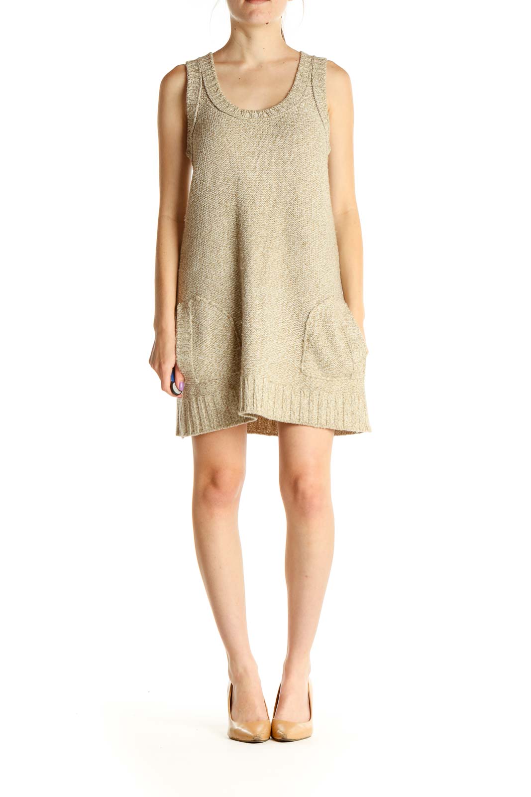 Beige Textured Bohemian Fit & Flare Dress