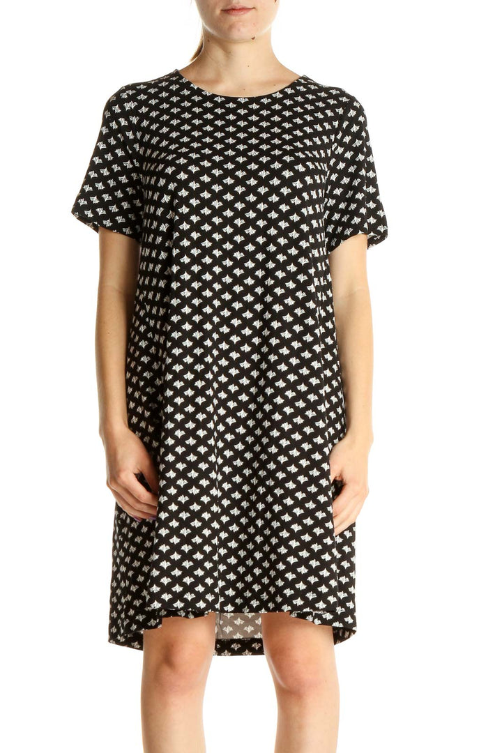 Black Printed Day Shift Dress