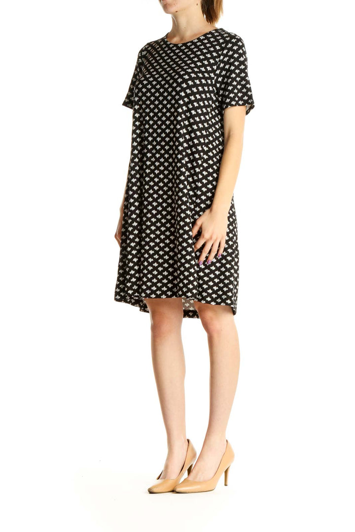 Black Printed Day Shift Dress