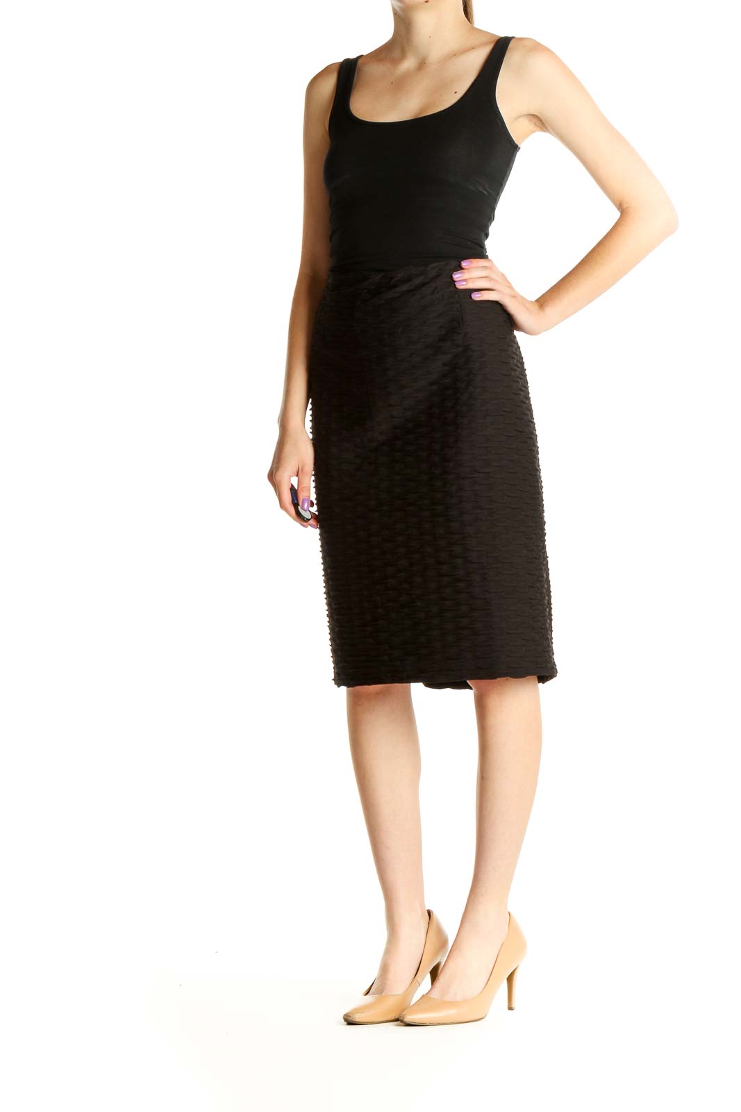 Black Solid Brunch Pencil Skirt