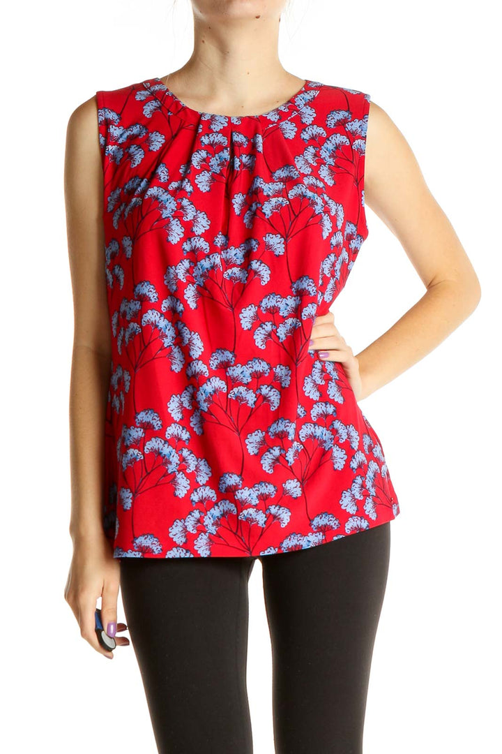 Red Floral Print Holiday Blouse