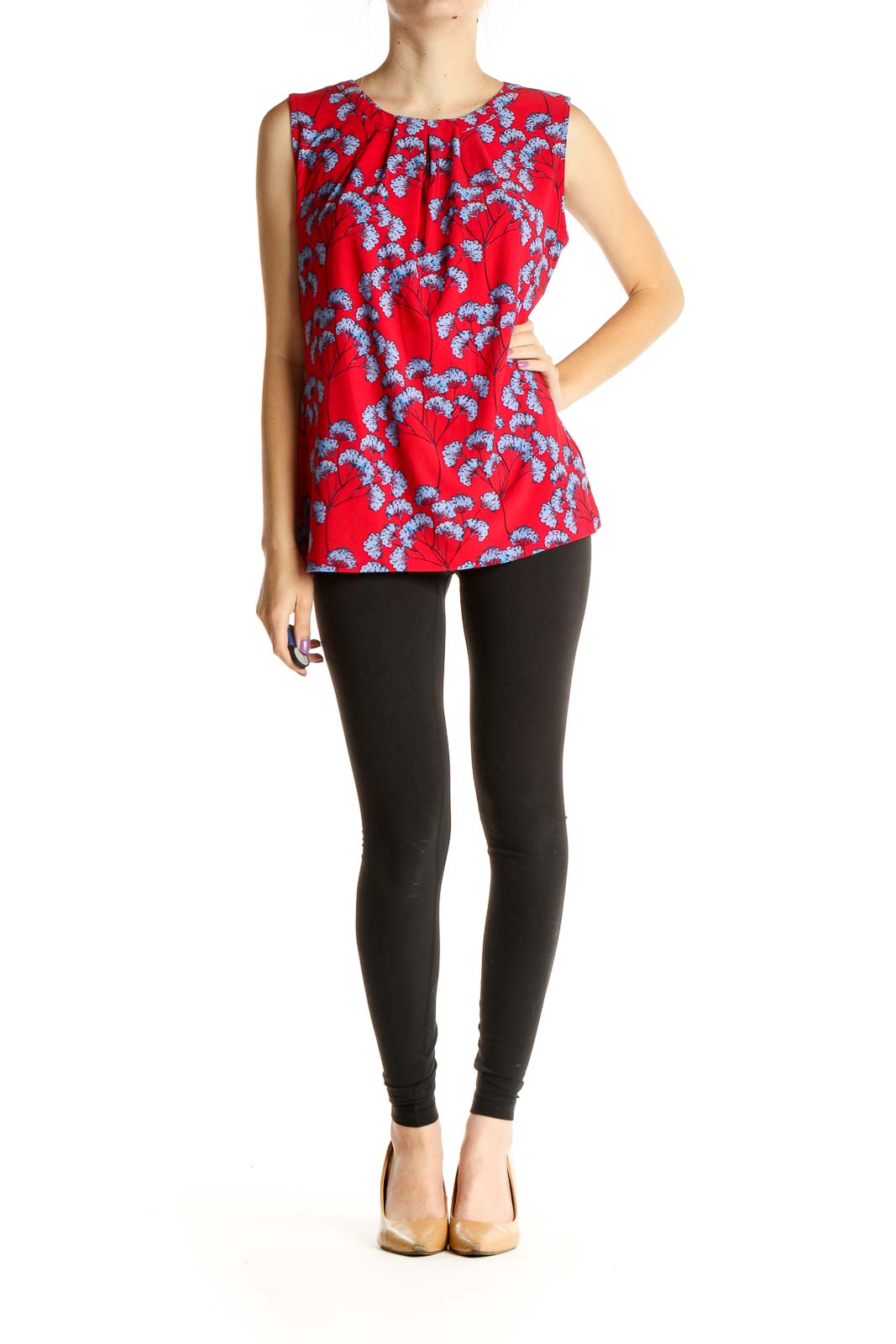 Red Floral Print Holiday Blouse