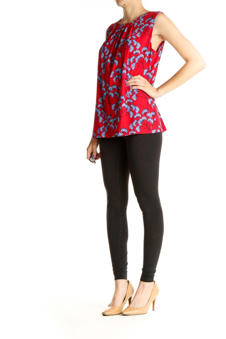 Red Floral Print Holiday Blouse