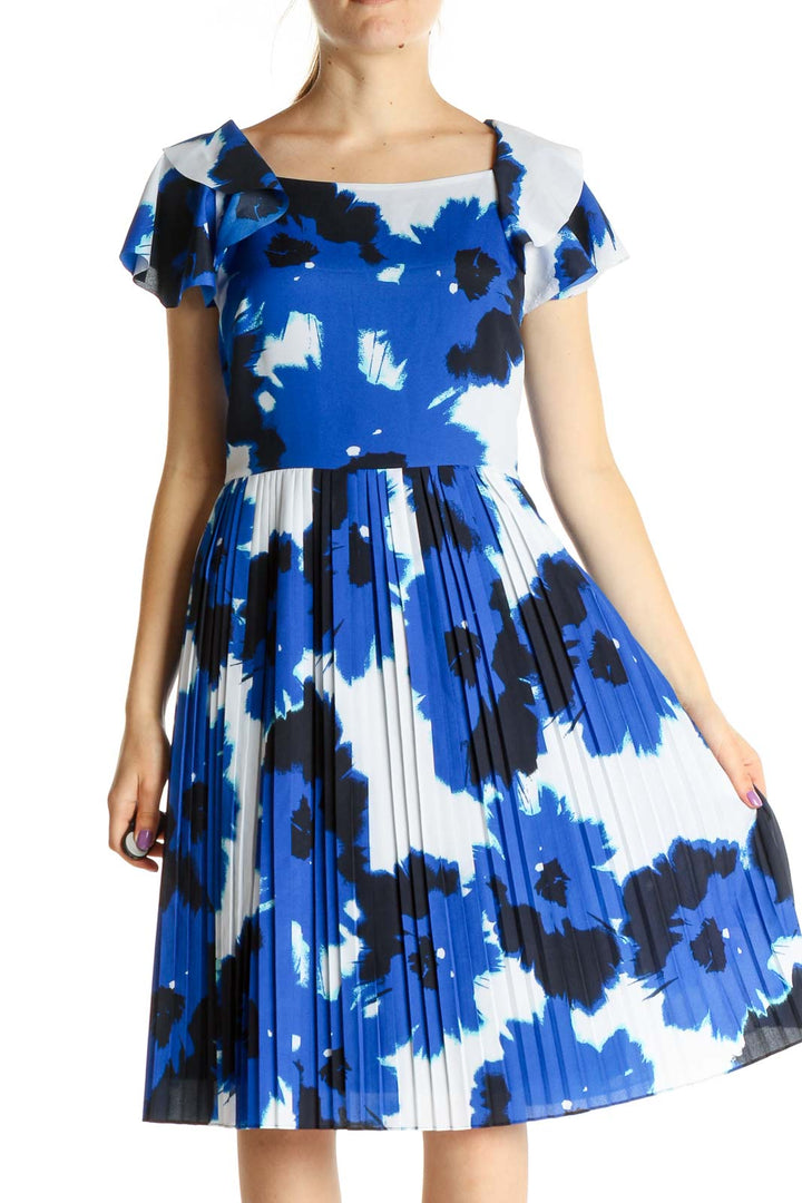 Blue Floral Print Day Fit & Flare Dress