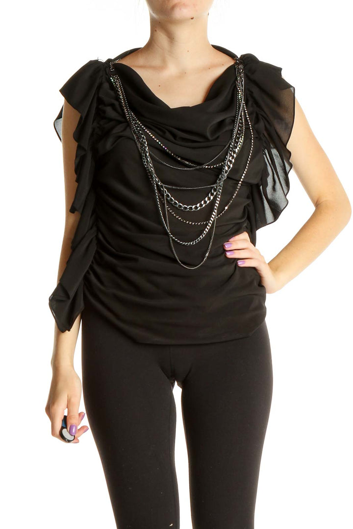 Black Solid Retro Blouse