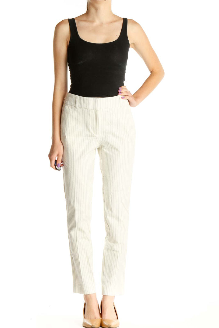 White Striped Casual Trousers