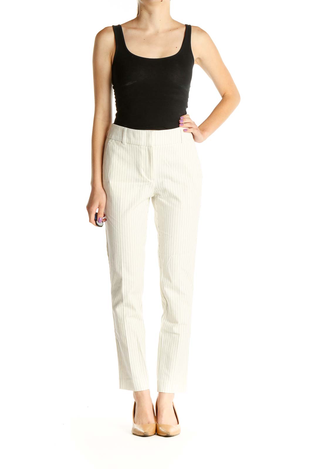 White Striped Casual Trousers