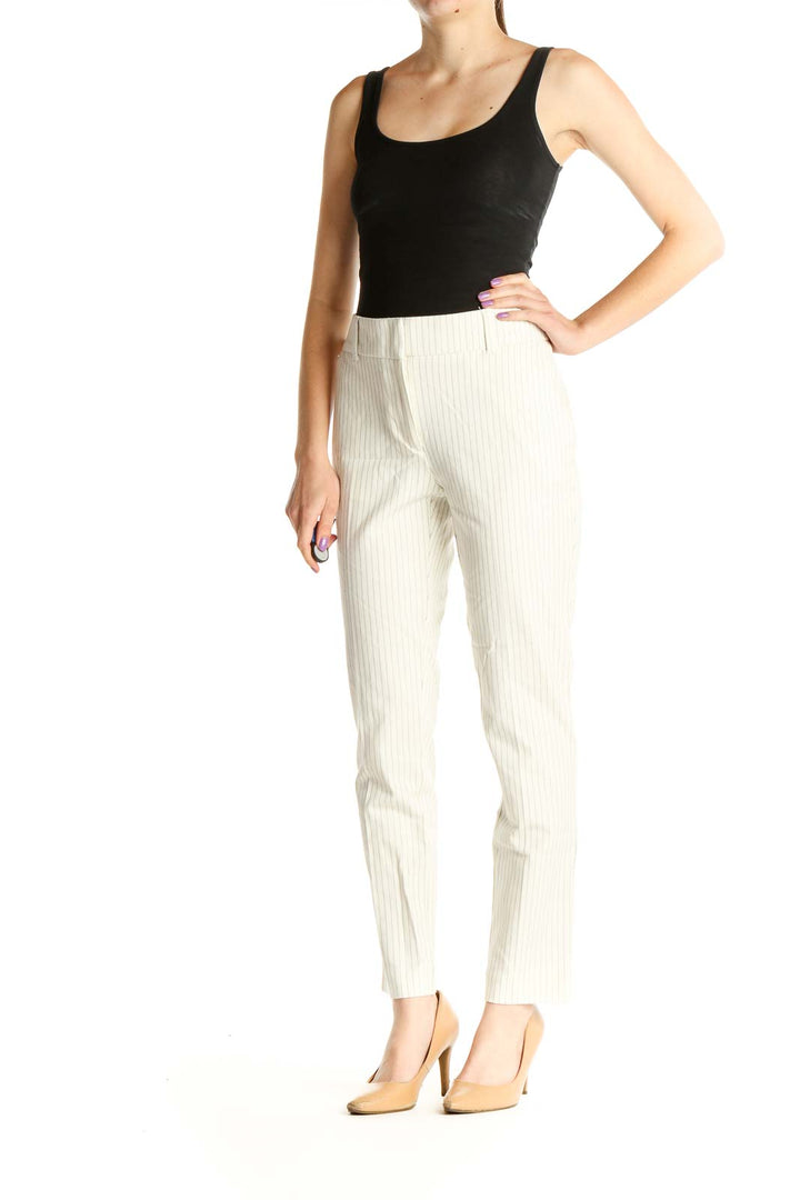 White Striped Casual Trousers