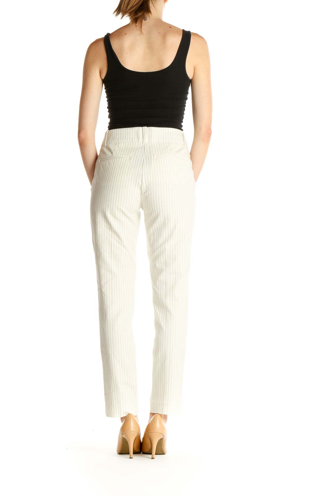 White Striped Casual Trousers