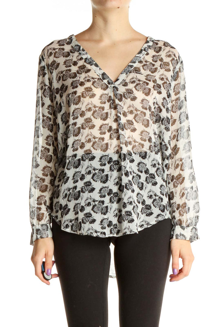 Beige Floral Print All Day Wear Blouse