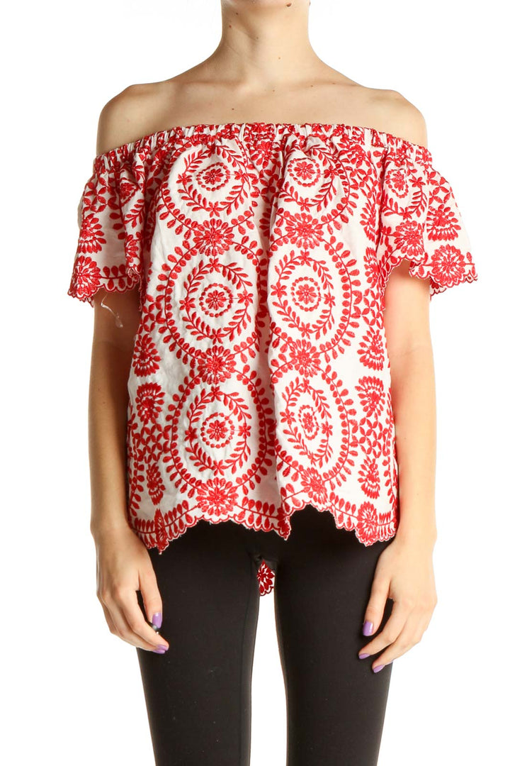 Red Printed Holiday Blouse