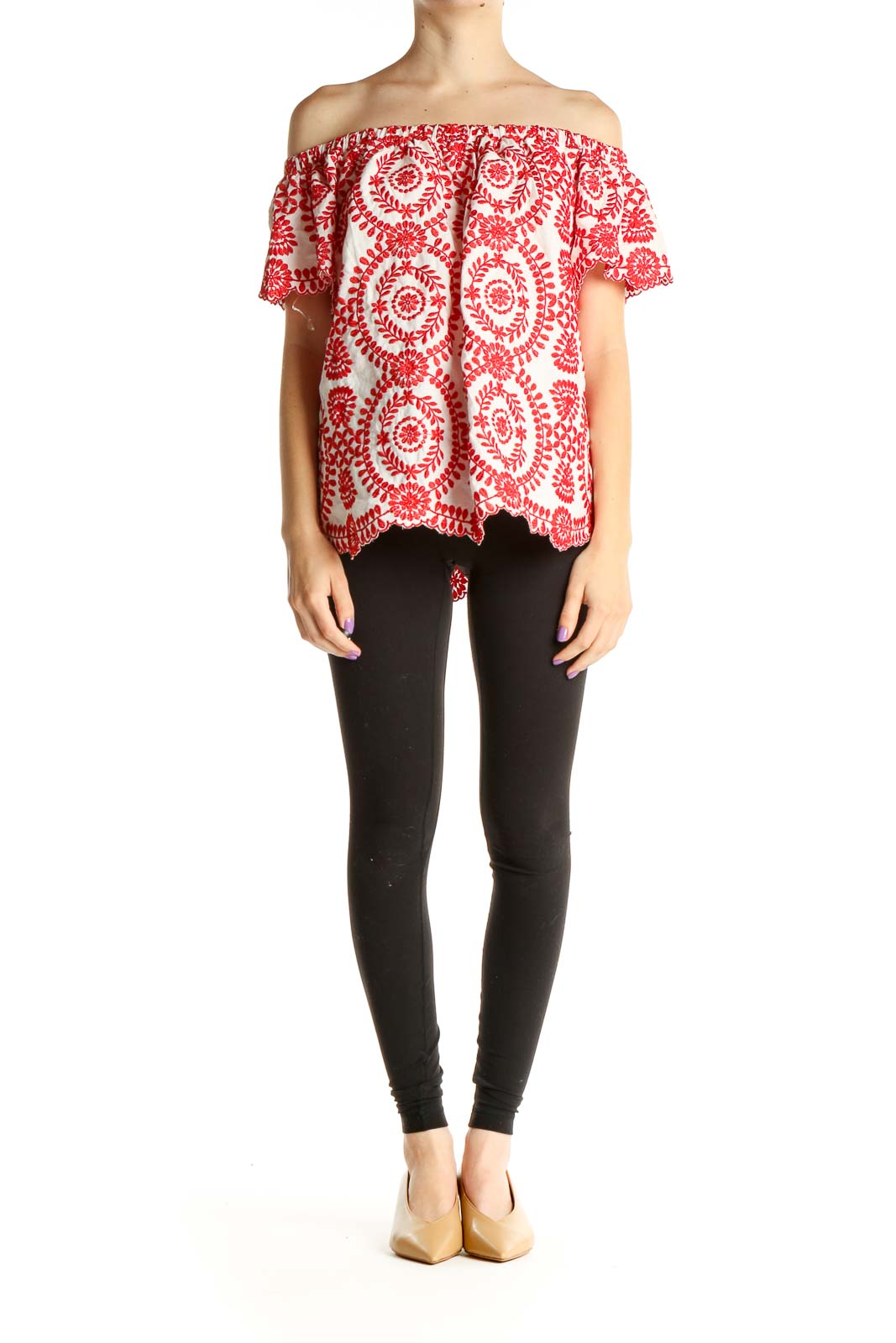 Red Printed Holiday Blouse