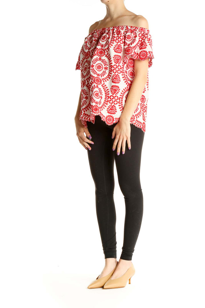 Red Printed Holiday Blouse