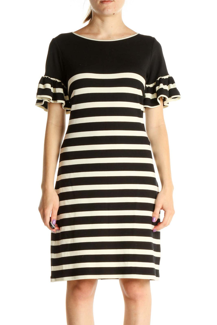 Beige Striped Day Sheath Dress