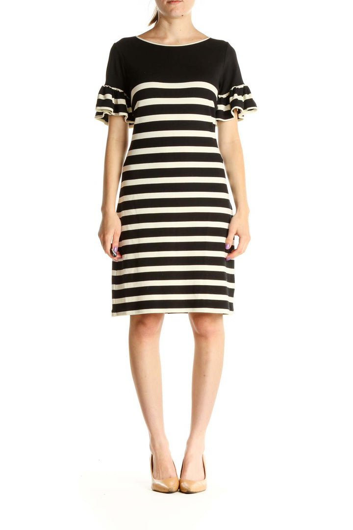 Beige Striped Day Sheath Dress