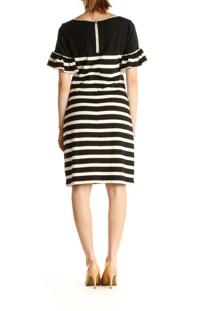 Beige Striped Day Sheath Dress