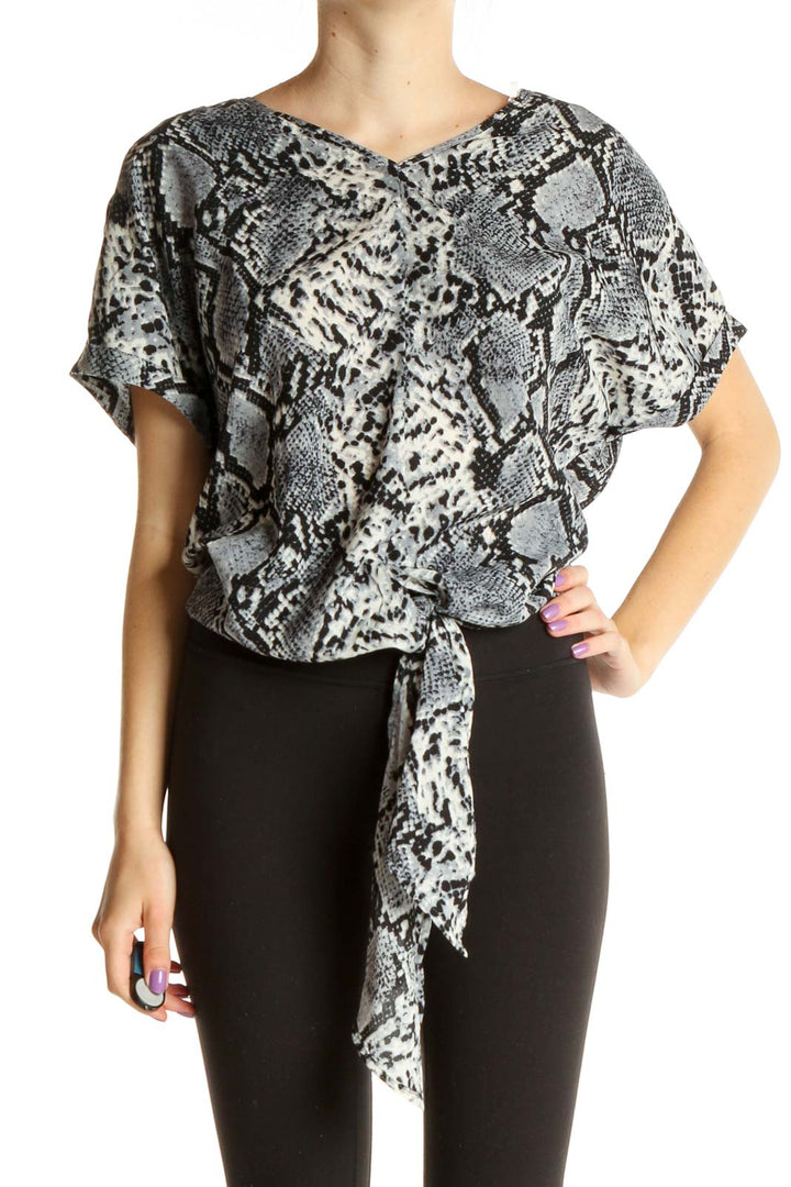 Gray Animal Print Casual Blouse