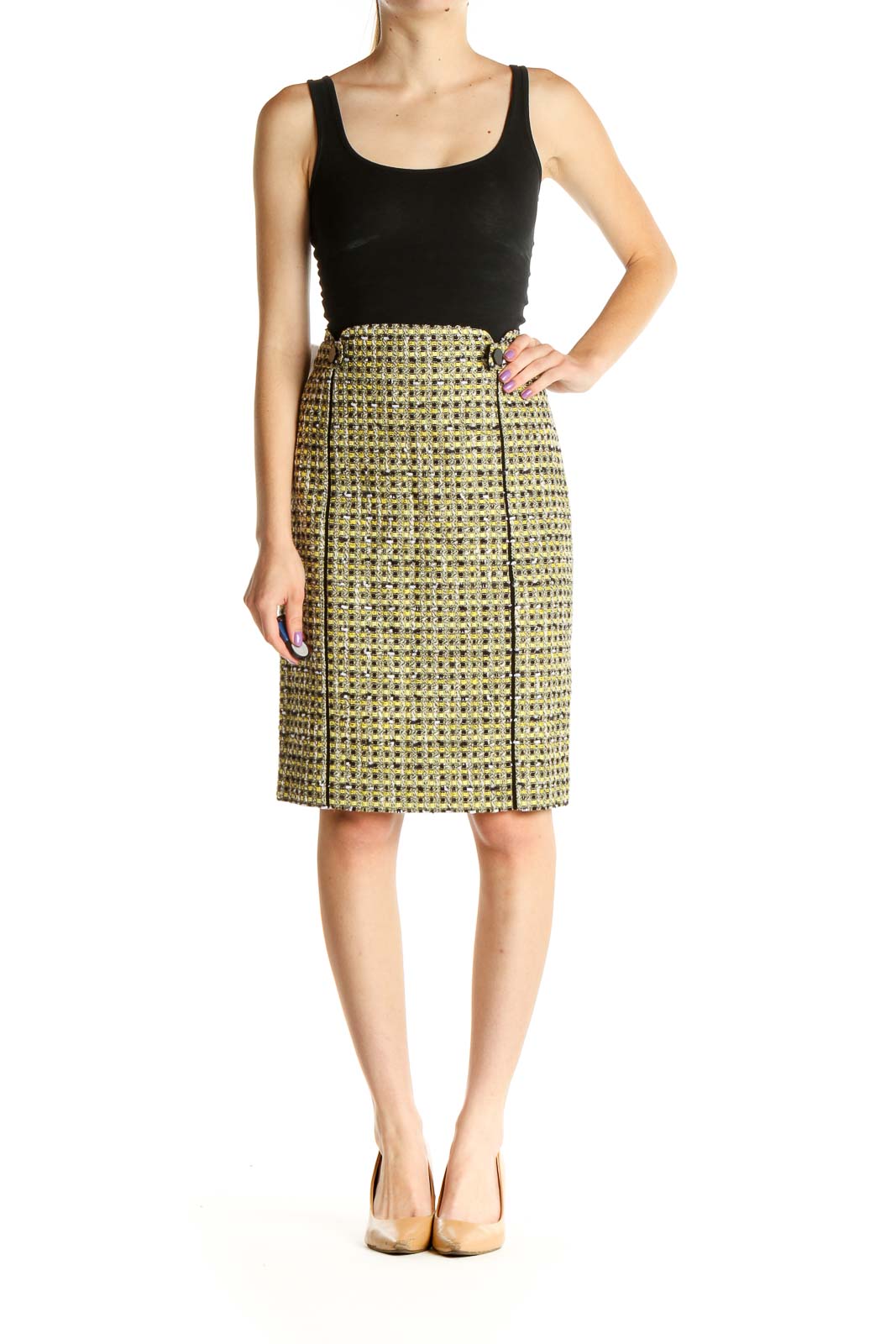 Yellow Houndstooth Retro Pencil Skirt