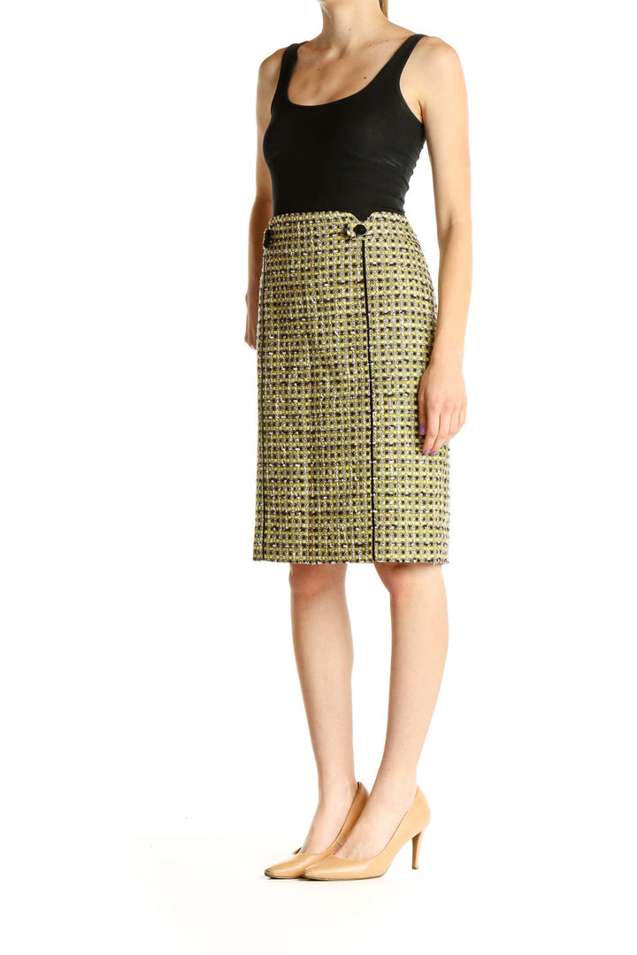 Yellow Houndstooth Retro Pencil Skirt