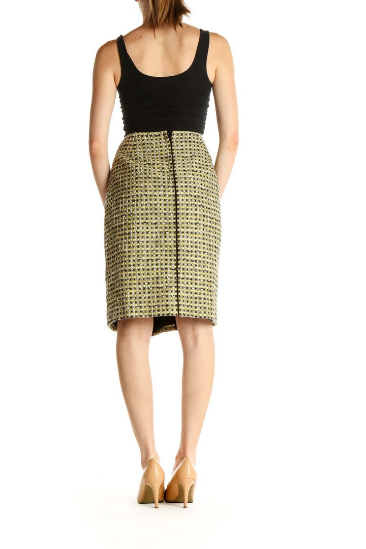 Yellow Houndstooth Retro Pencil Skirt