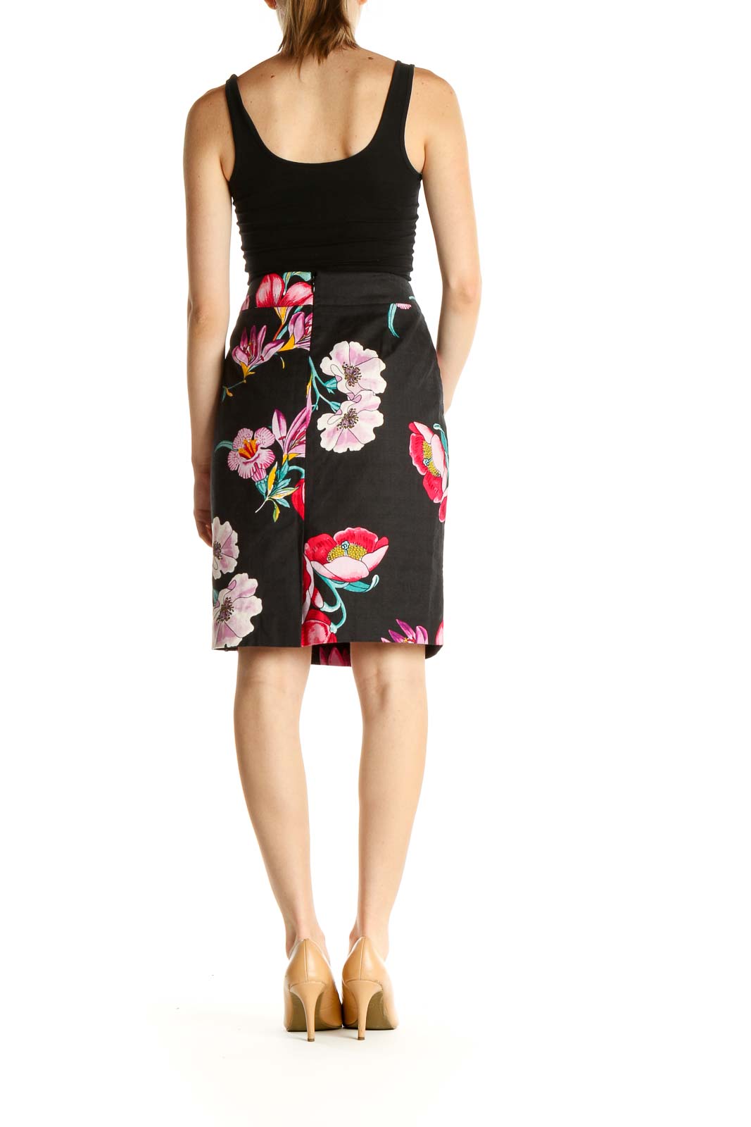 Black Floral Print Chic Pencil Skirt