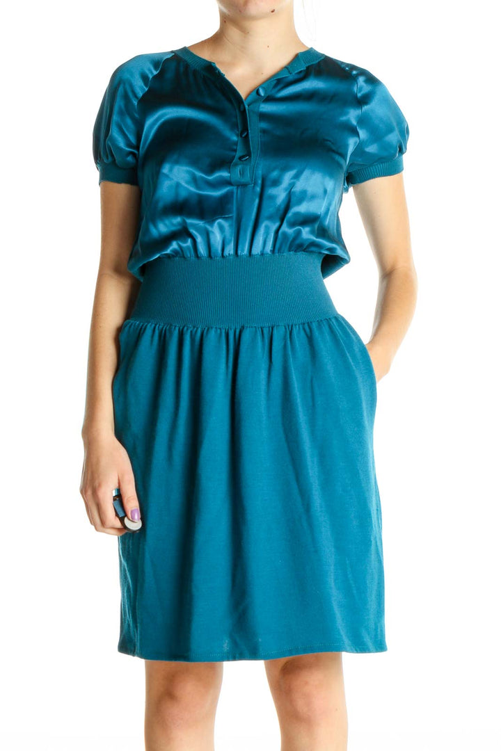 Blue Solid Retro Fit & Flare Dress