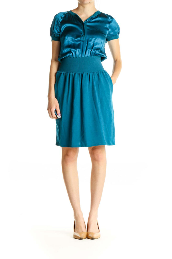 Blue Solid Retro Fit & Flare Dress