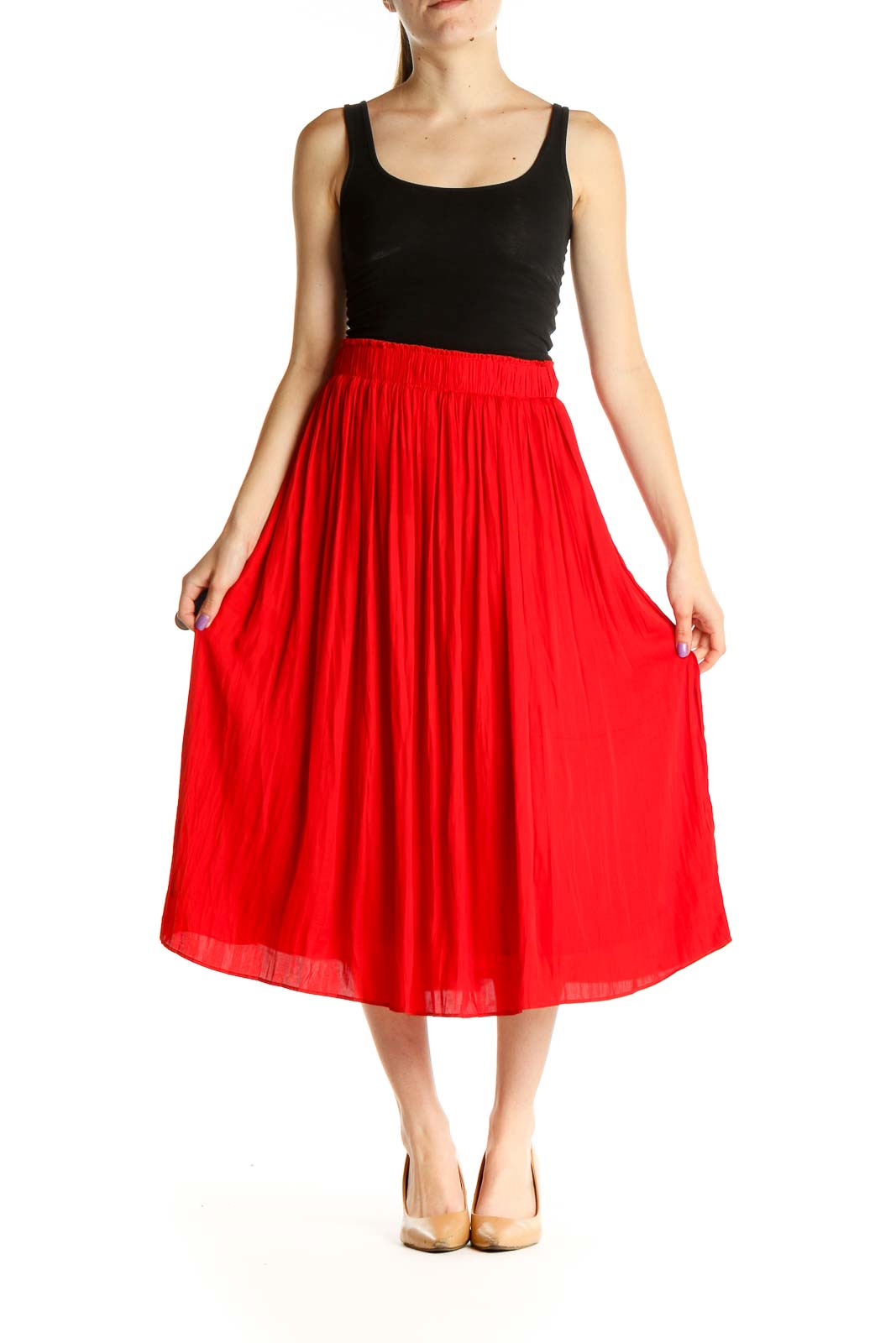 Red Retro Flared Skirt