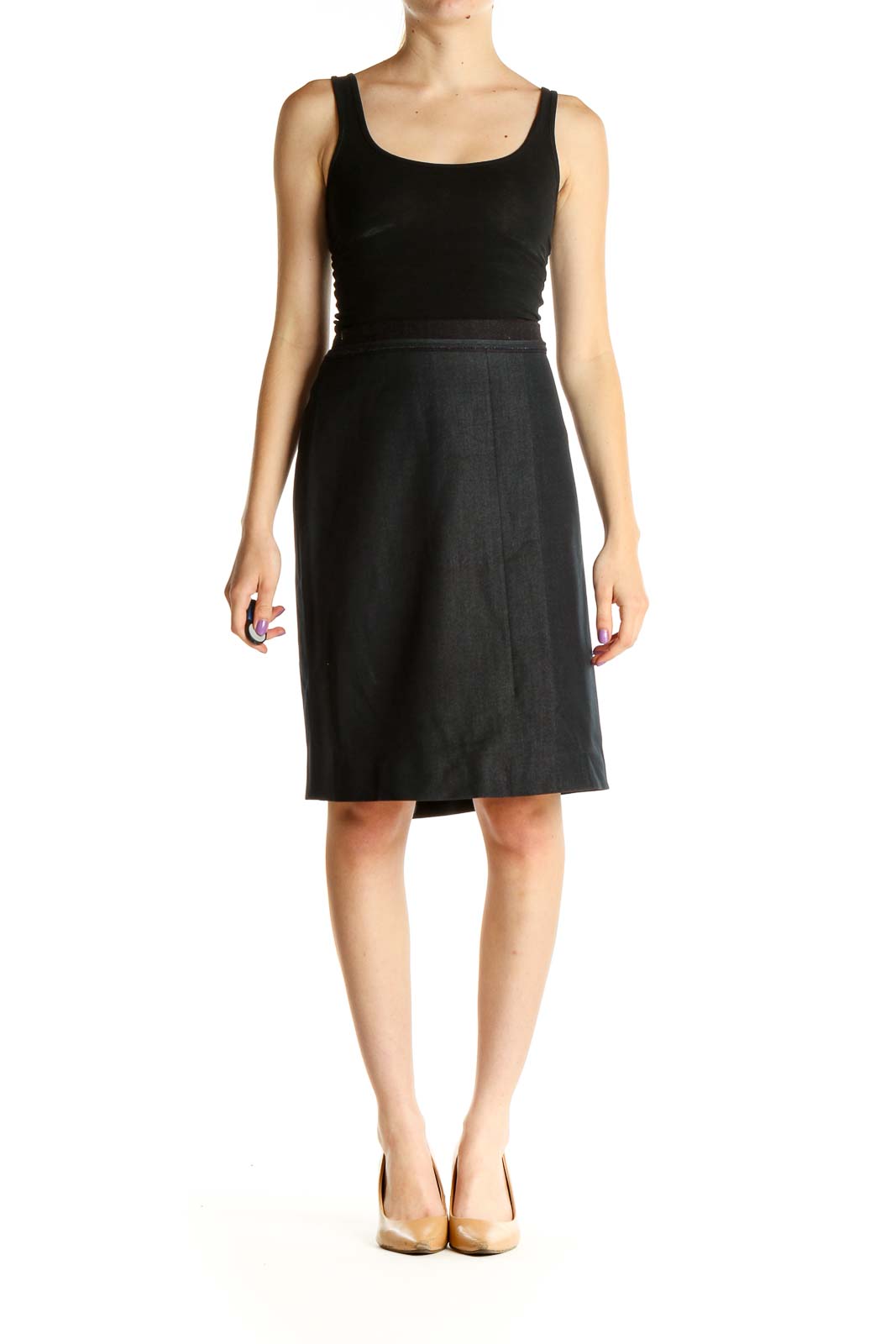 Black Solid Brunch Pencil Skirt