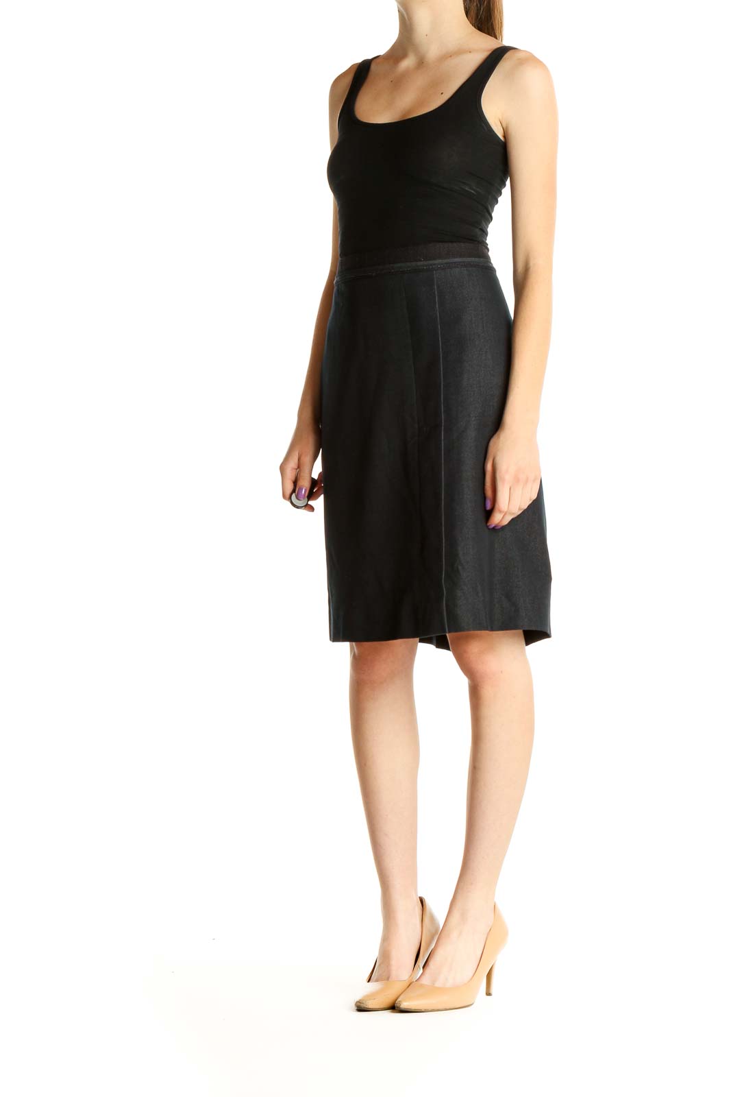 Black Solid Brunch Pencil Skirt