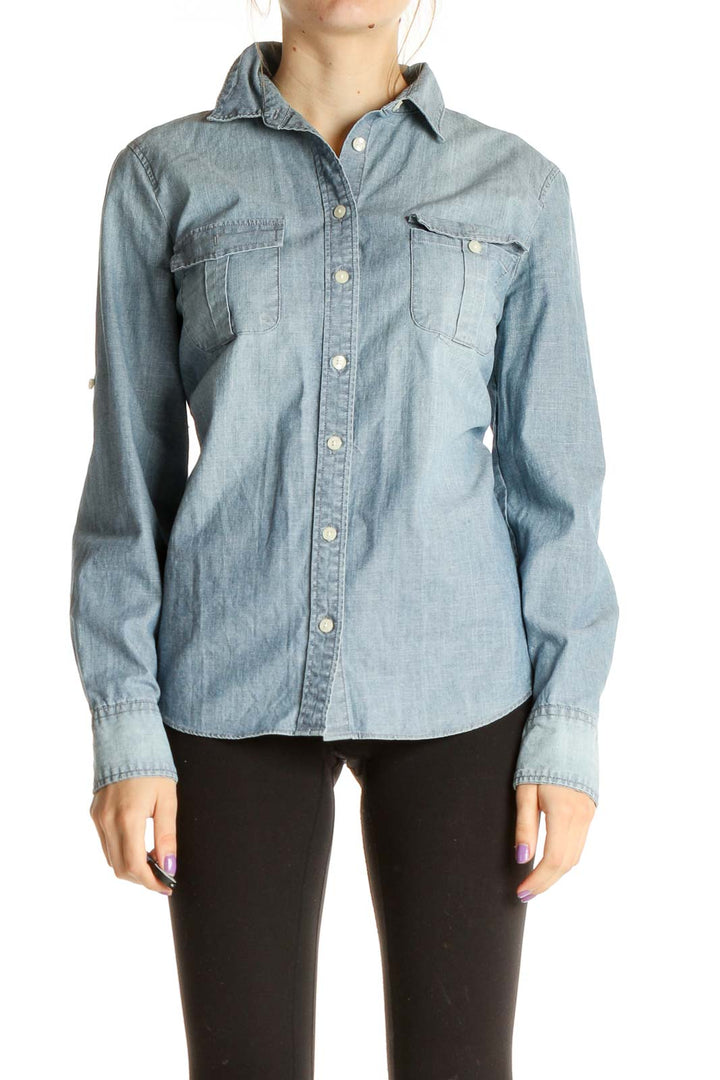 Blue Solid Casual Shirt