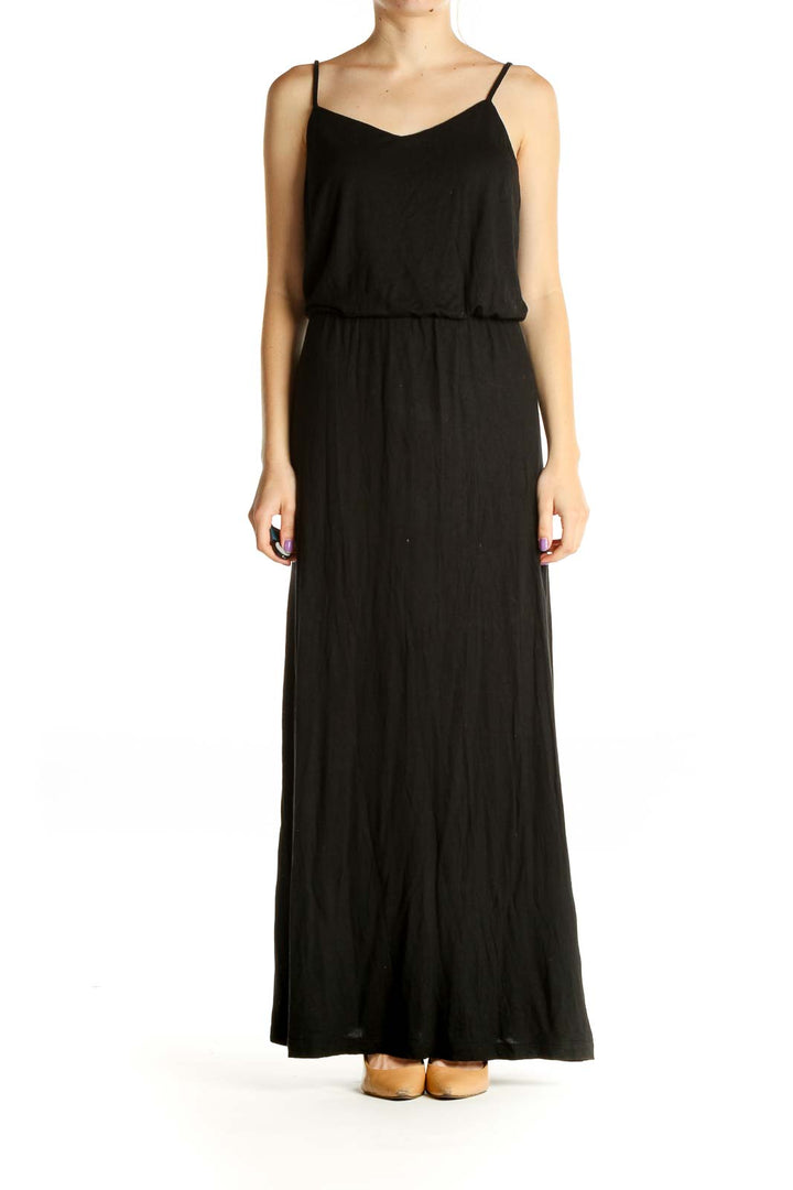 Black Solid Classic Column Dress