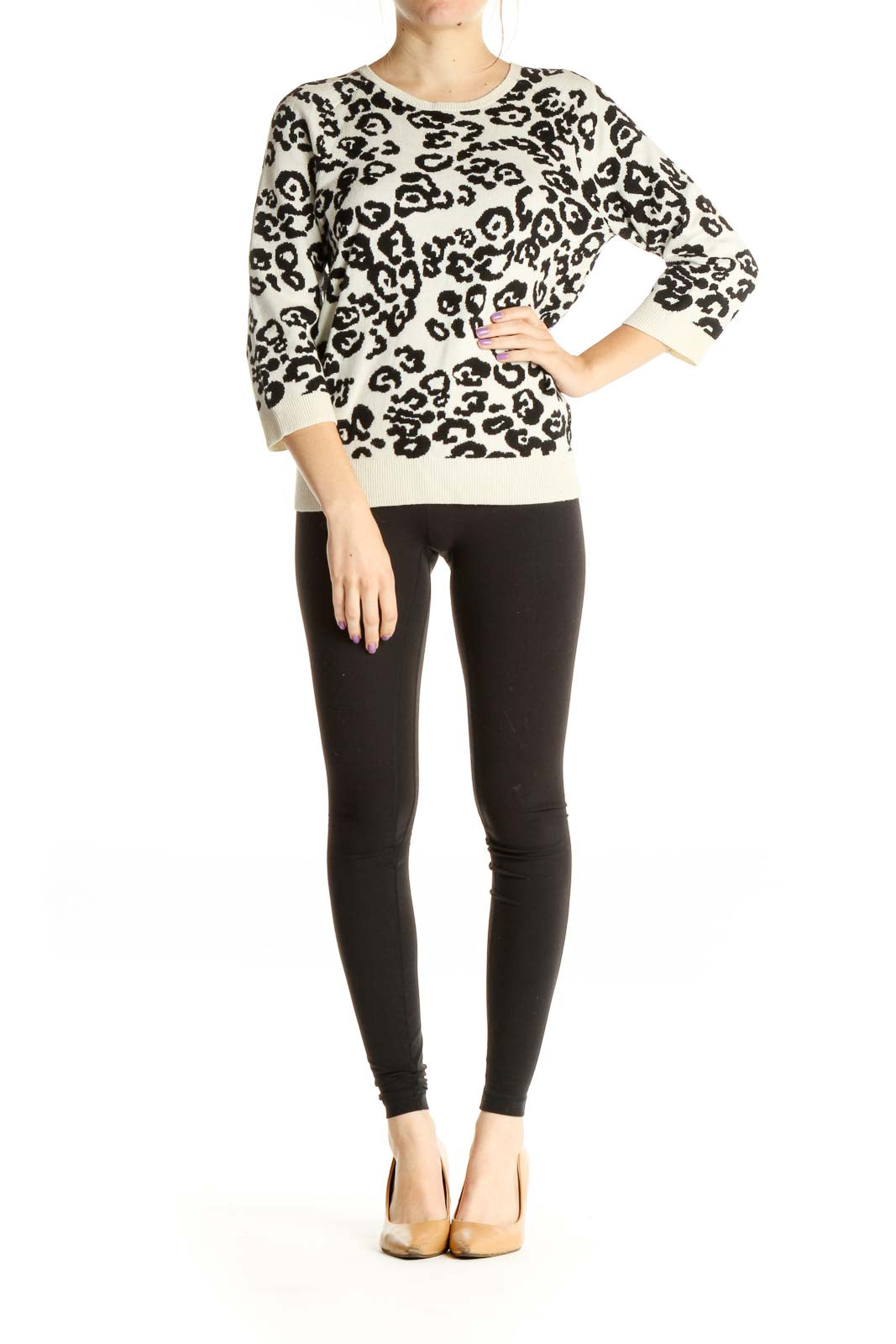 Beige Animal Print All Day Wear Sweater