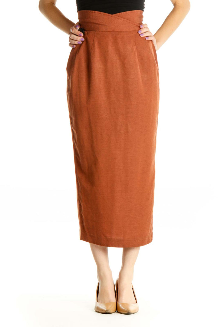 Orange Solid Classic Pencil Skirt