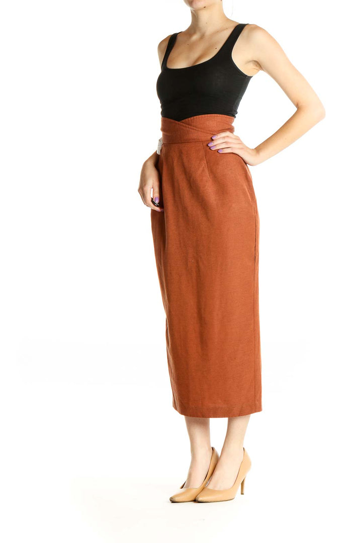 Orange Solid Classic Pencil Skirt