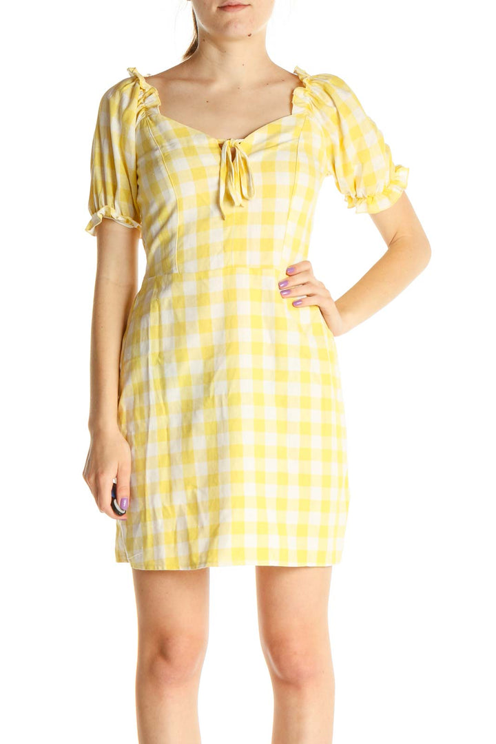 Yellow Checkered Day Sheath Dress