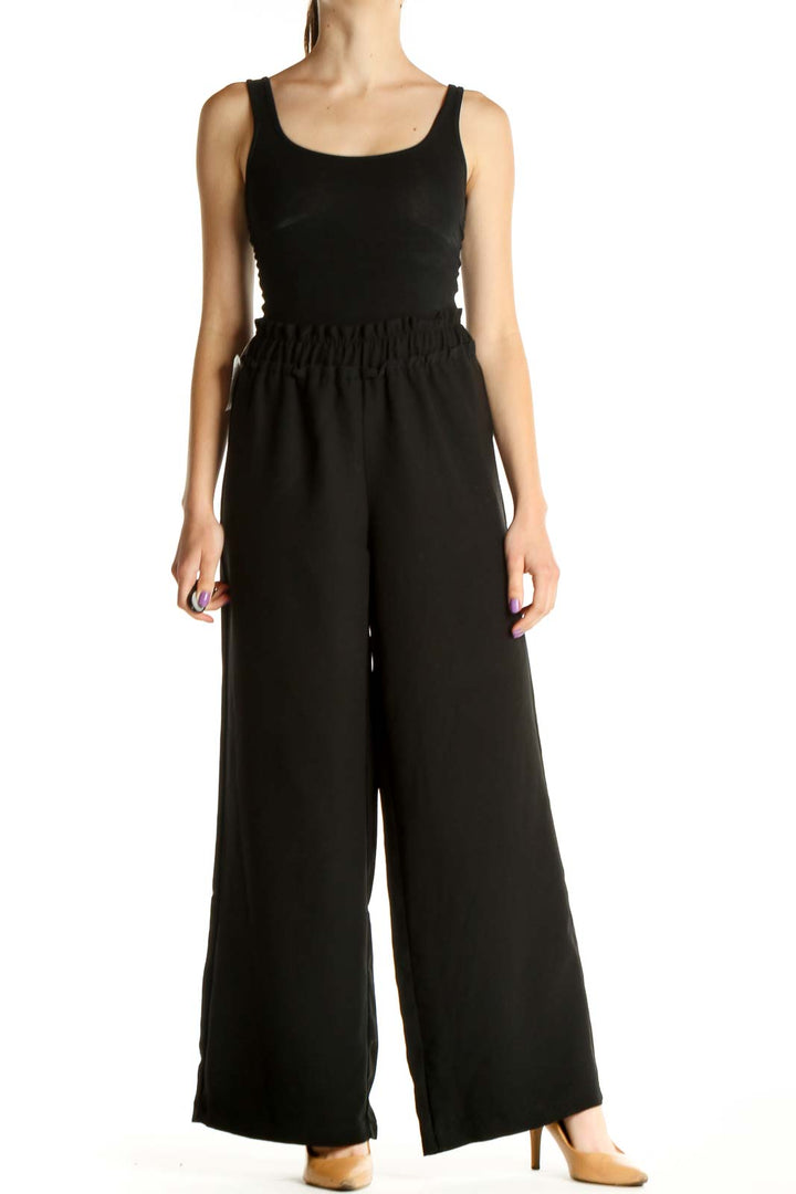 Black Solid Chic Wide-Leg Trousers