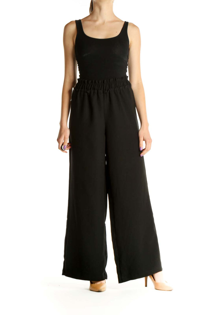 Black Solid Chic Wide-Leg Trousers