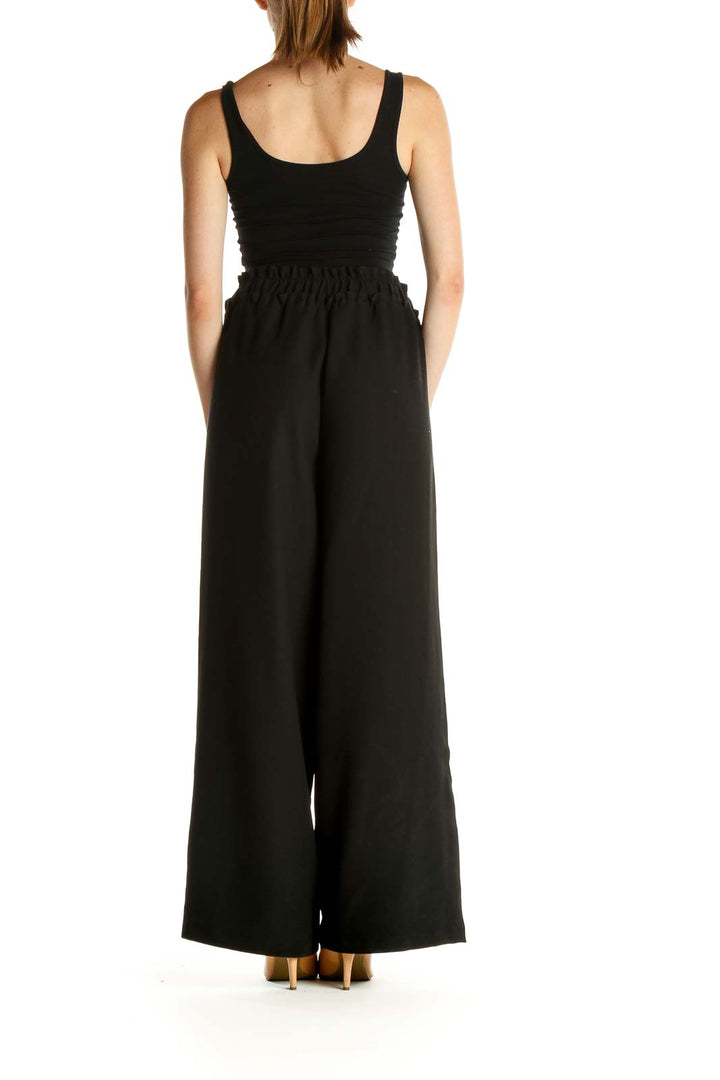 Black Solid Chic Wide-Leg Trousers