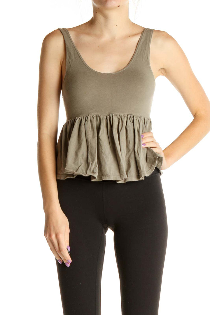 Gray Solid Casual Tank Top