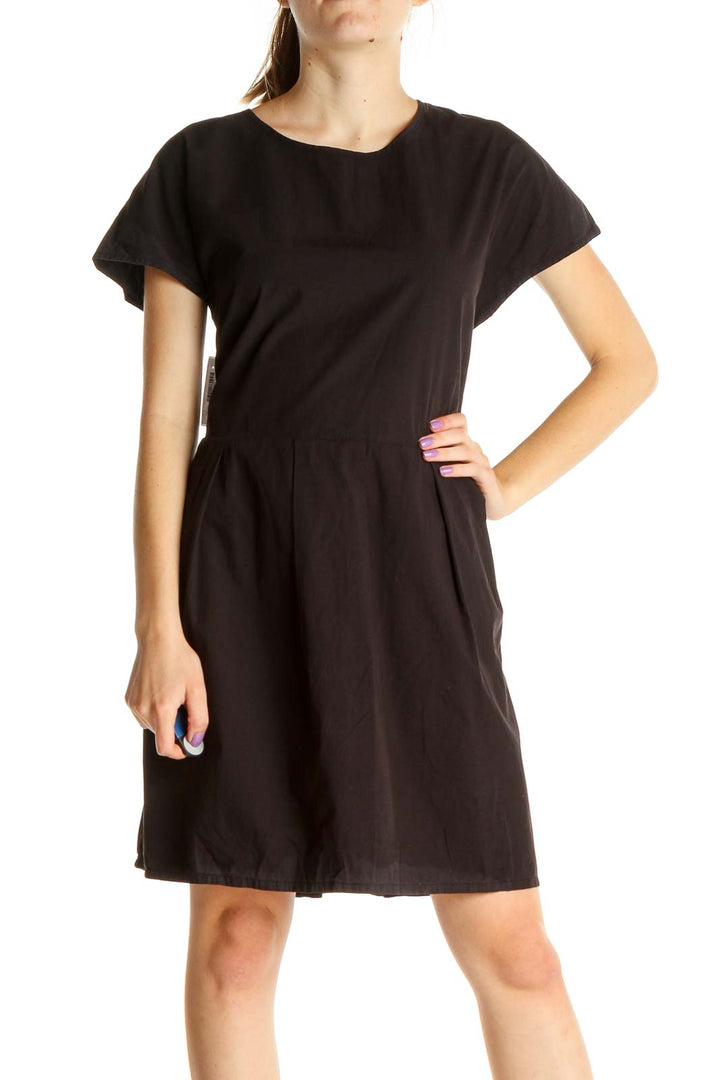 Black Solid Day Fit & Flare Dress