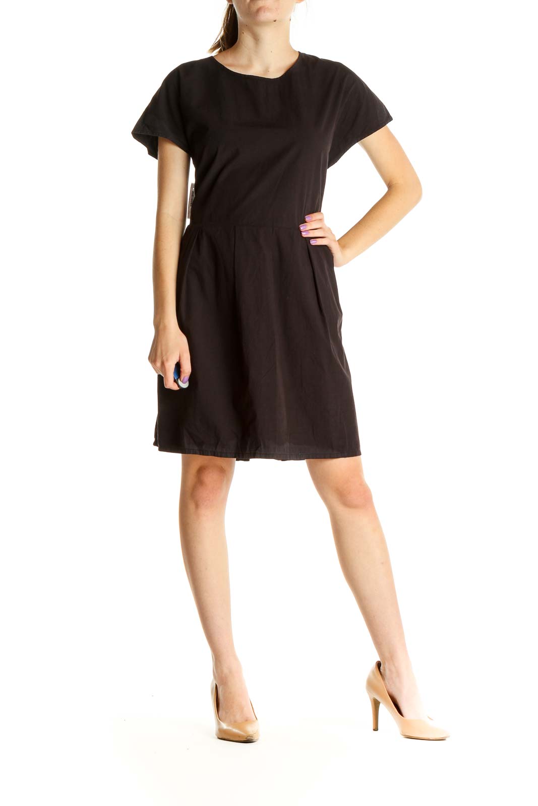 Black Solid Day Fit & Flare Dress