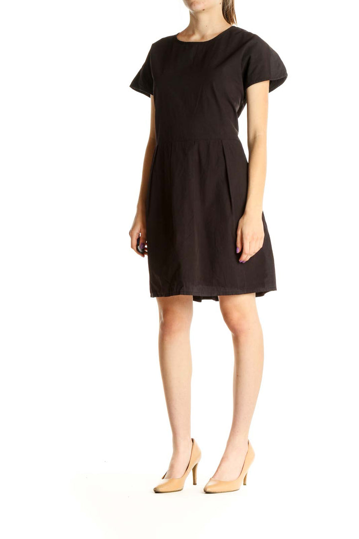 Black Solid Day Fit & Flare Dress