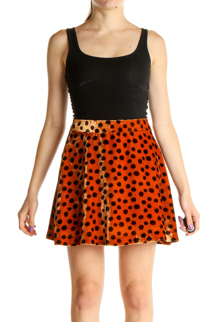 Orange Polka Dot Chic A-Line Skirt