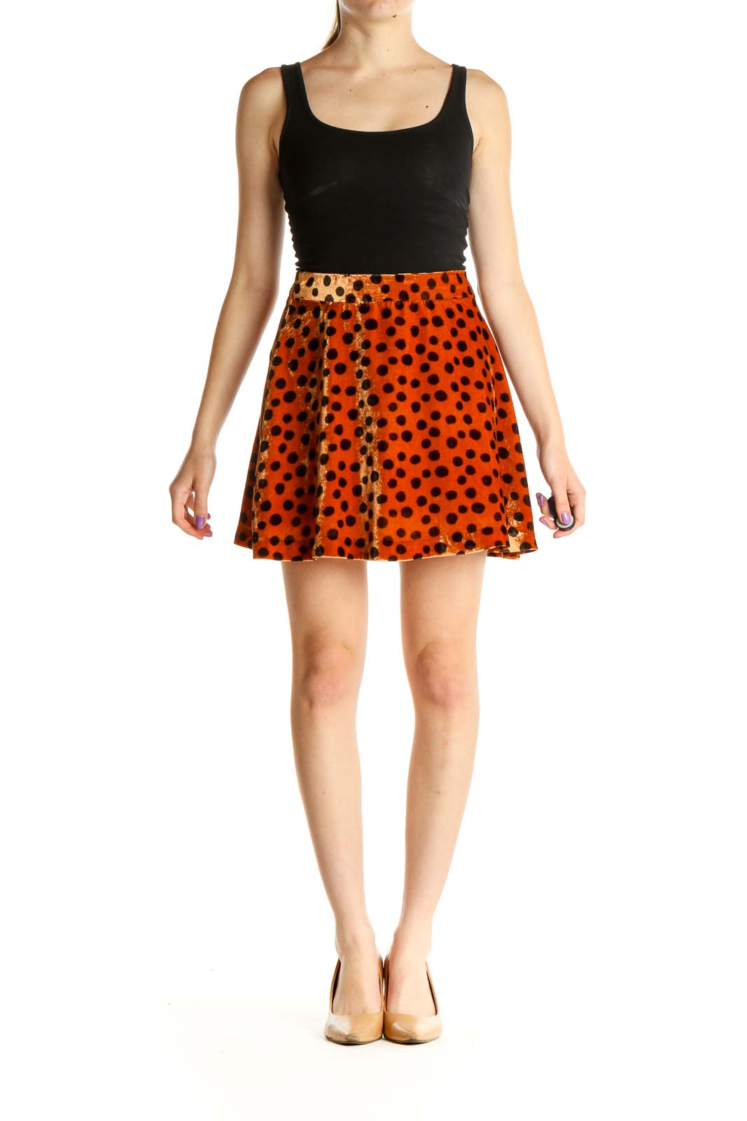 Orange Polka Dot Chic A-Line Skirt