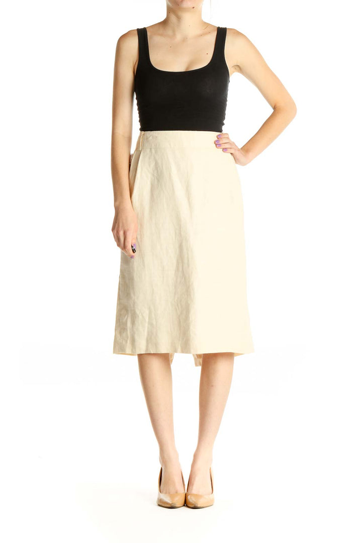 Beige Solid Chic A-Line Skirt