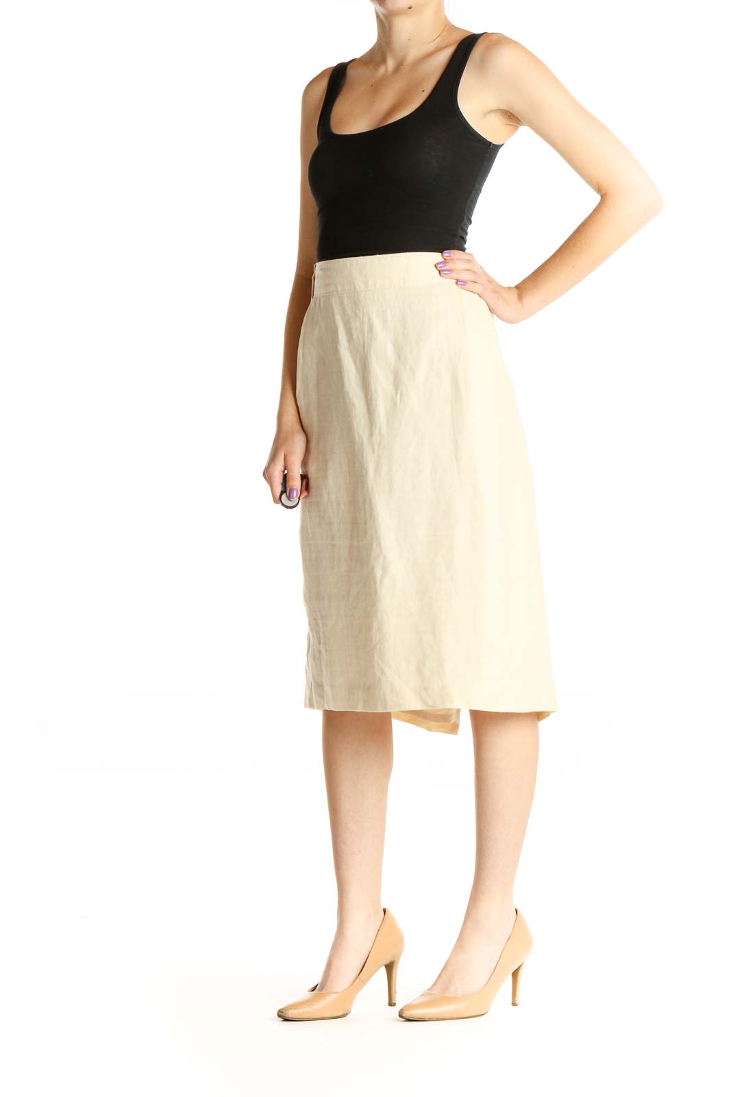 Beige Solid Chic A-Line Skirt