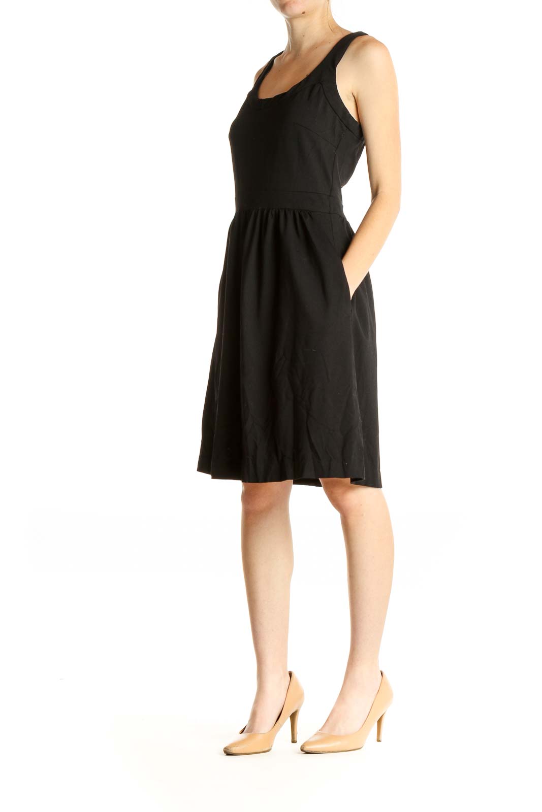 Black Solid Day Fit & Flare Dress