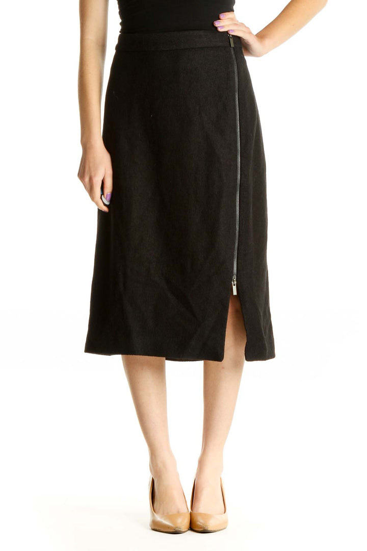 Black Solid Brunch Flared Skirt